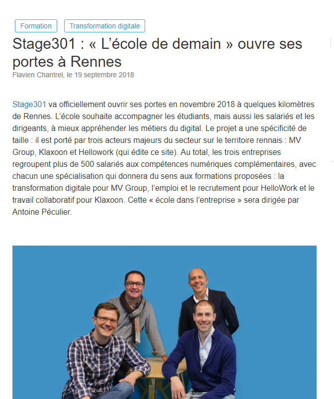 Stage301 - L’école de demain - ouvre ses portes à Rennes
